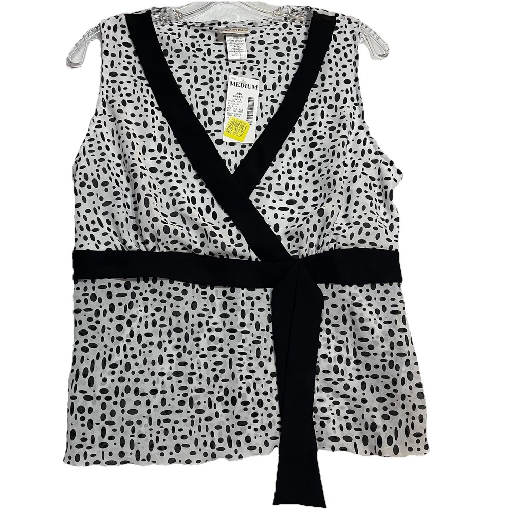 VTG Fashion Bug Women's MEDIUM Y2K Babydoll Tunic Top Black White Layering Piece
